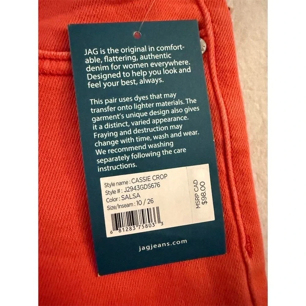 JAG Cassie Mid Rise Crop Slim Straight Leg Jeans Salsa Red Orange 10 J2943GDS676